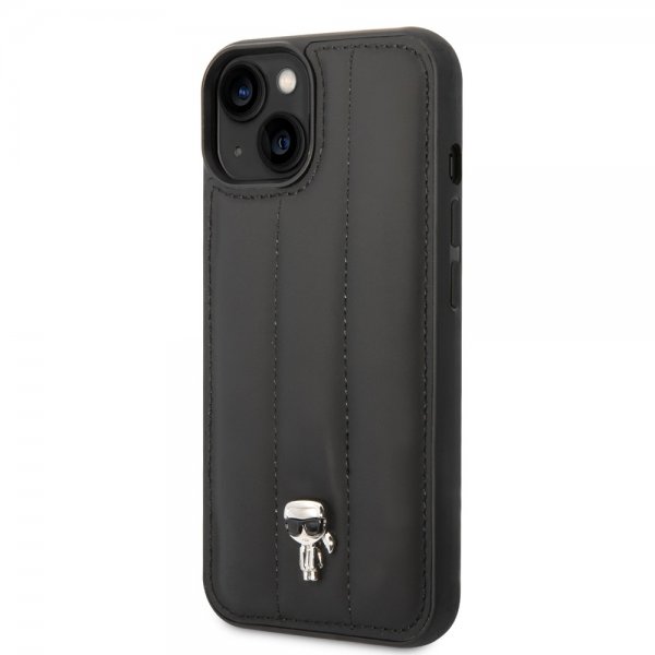Karl Lagerfeld iPhone 14 Suojakuori Tikattu Nylon Puffy Case Ikonik Pin Musta