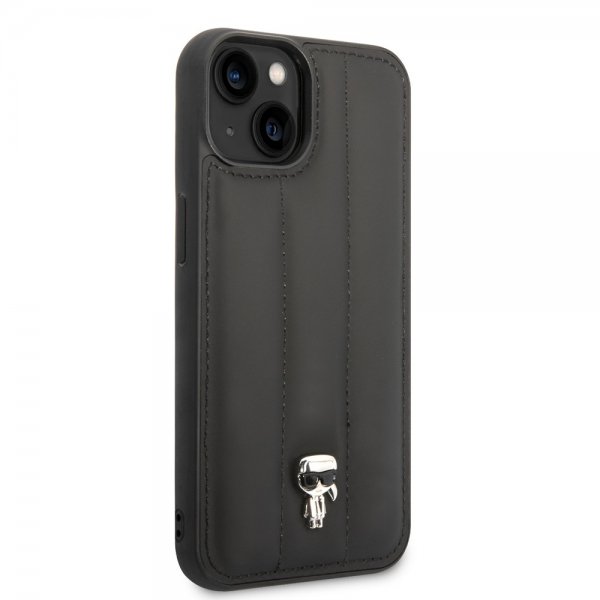 Karl Lagerfeld iPhone 14 Suojakuori Tikattu Nylon Puffy Case Ikonik Pin Musta