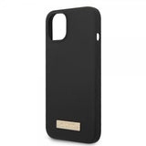 Guess iPhone 13 -kuori, silikoni, metallilevy, MagSafe, musta
