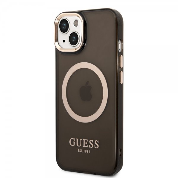 Guess iPhone 14 -läpinäkyvä MagSafe-suojakuori, musta
