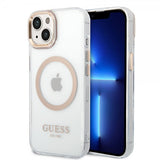 Guess iPhone 14 -läpinäkyvä MagSafe-kuori, kultainen, läpinäkyvä