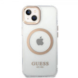 Guess iPhone 14 -läpinäkyvä MagSafe-kuori, kultainen, läpinäkyvä