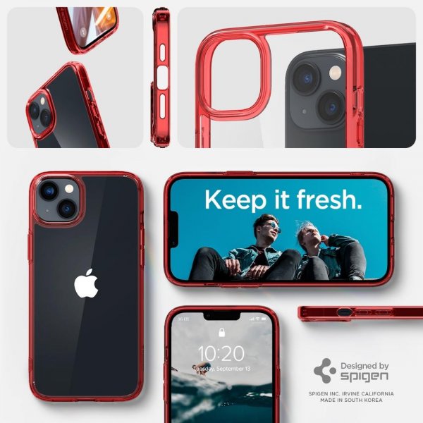Spigen iPhone 14 Ultra Hybrid -suojakuori, punainen läpinäkyvä