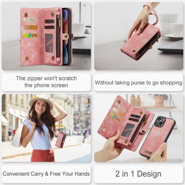 CaseMe iPhone 15 -kotelo 008 Series, irrotettava kuori, vaaleanpunainen