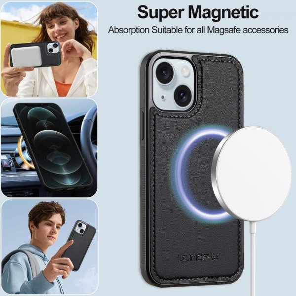 Lc.Imeeke iPhone 15 -kotelo irrotettavalla kuorella L2 Series MagSafe Musta