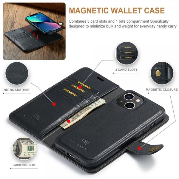 Dg.Ming iPhone 15 Kotelo irrotettavalla kuorella, musta