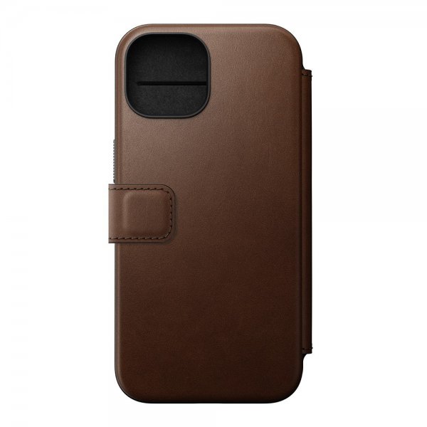 Nomad iPhone 15 Modern Leather Folio -kotelo, ruskea