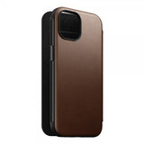 Nomad iPhone 15 Modern Leather Folio -kotelo, ruskea