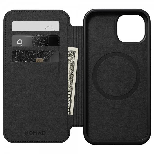 Nomad iPhone 15 Modern Leather Folio -kotelo, ruskea