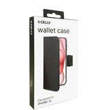 Celly iPhone 15 Suojakotelo Wally Wallet Case Musta