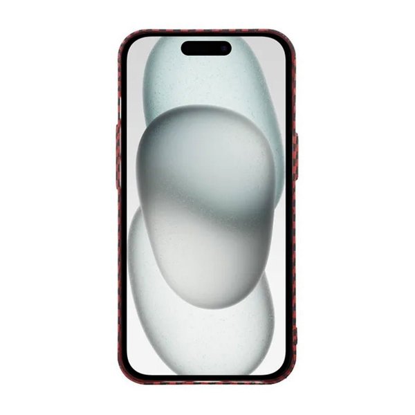 iPhone 15 Suojakuori Hiilikuitukuvio Punainen