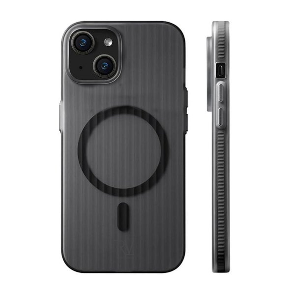 Rvelon iPhone 15 Korrugoitu MagSafe -suojakuori, musta