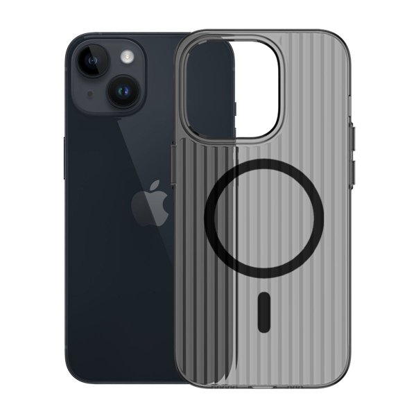 iPhone 15 -kuori aaltopahvikuviolla, MagSafe, musta