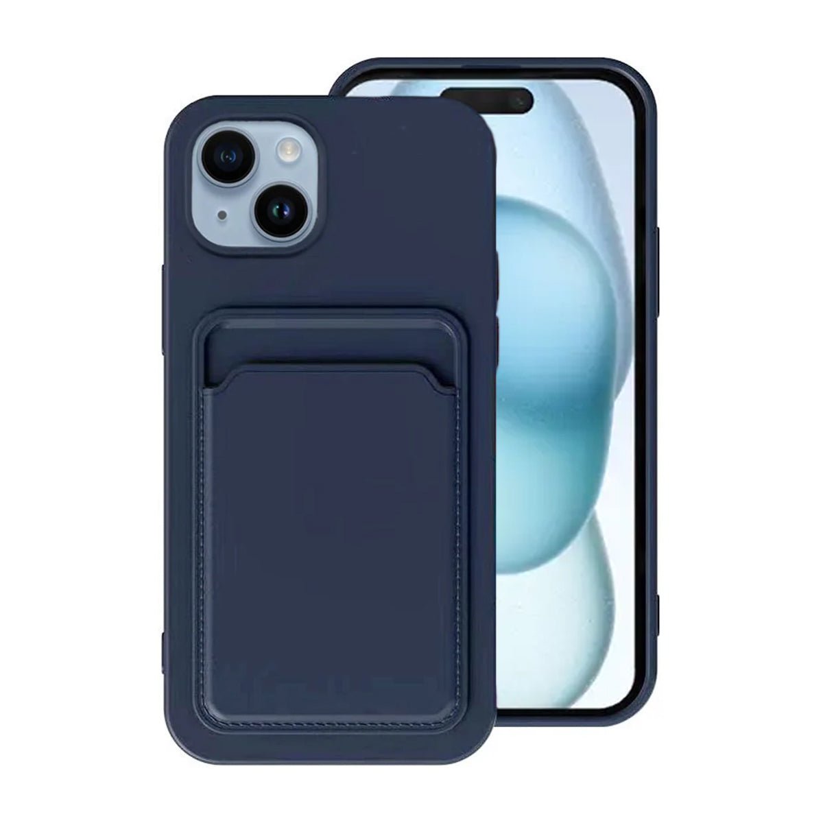iPhone 15 Kuori Silikoni Korttitasku Sininen
