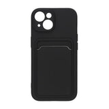 iPhone 15 Kuori Silikoni Korttitasku Musta