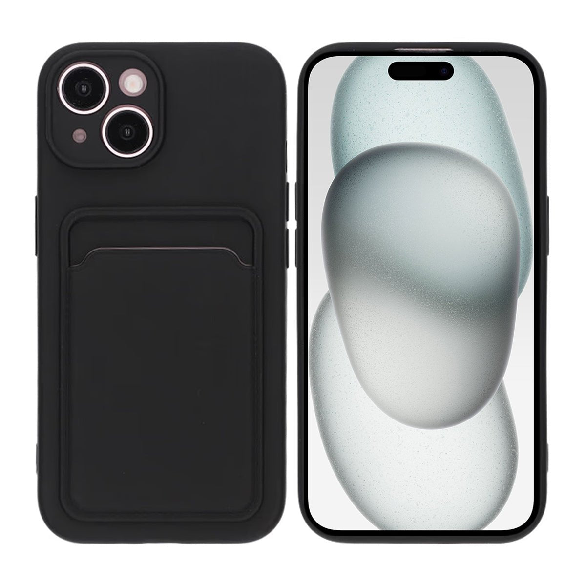 iPhone 15 Kuori Silikoni Korttitasku Musta