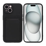 iPhone 15 Kuori Silikoni Korttitasku Musta