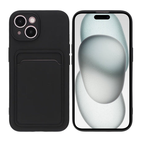 iPhone 15 Kuori Silikoni Korttitasku Musta