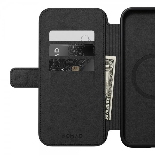 Nomad iPhone 15 Plus Modern Leather Folio -suojakotelo, musta