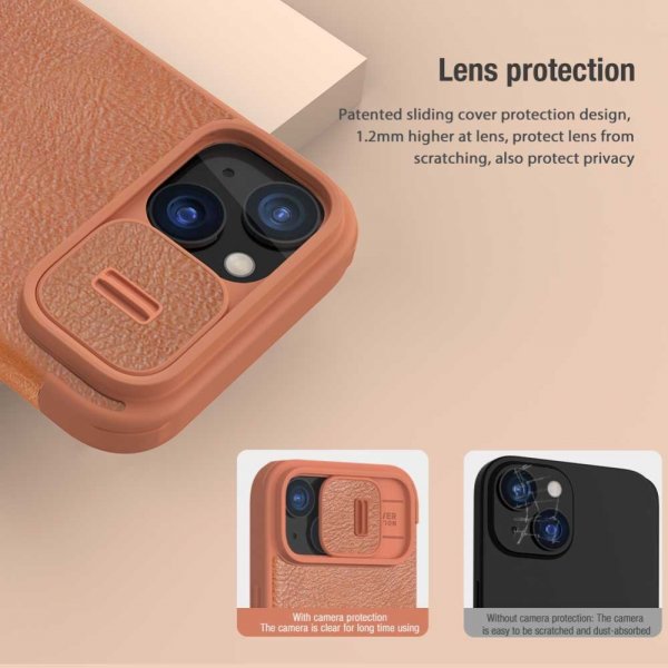 Nillkin iPhone 15 Plus -kotelo, Qin Pro -sarja, ruskea