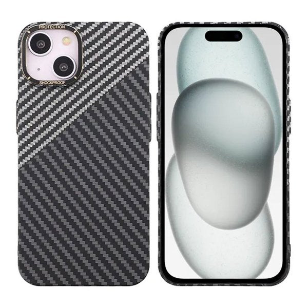 iPhone 15 Plus Suojakuori Hiilikuitukuvio Musta Valkoinen