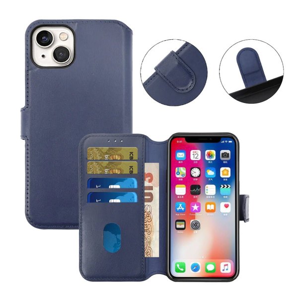 Rvelon iPhone 15 Plus Kotelo Aitoa Nahkaa Sininen