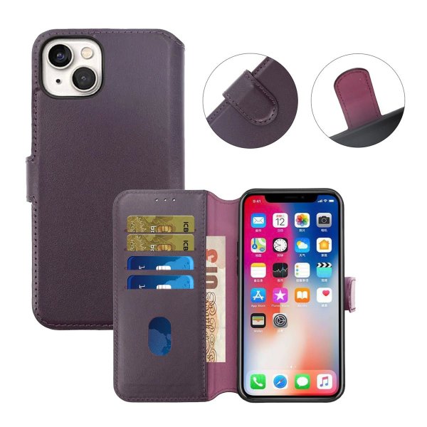 Rvelon iPhone 15 Plus Kotelo Aitoa Nahkaa Violetti