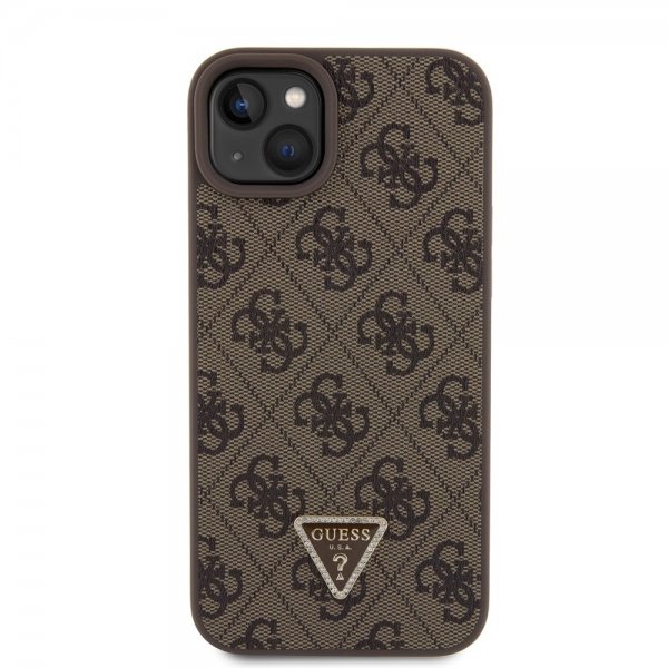 Guess iPhone 15 Plus Suojakuori 4G Metal Triangle Strass Ruskea