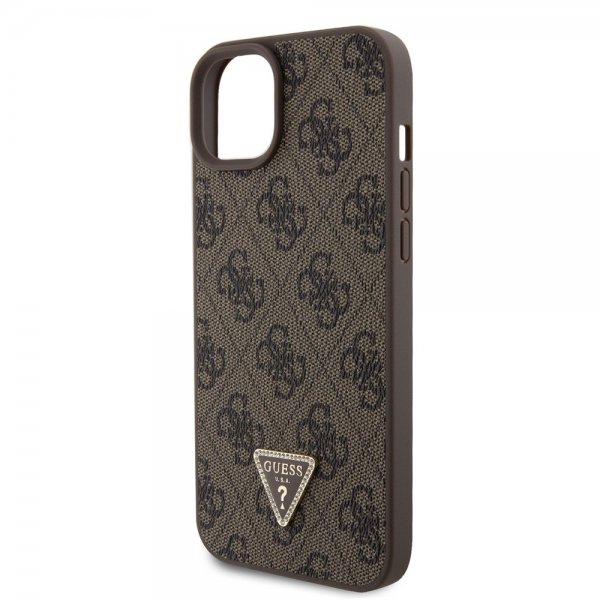 Guess iPhone 15 Plus Suojakuori 4G Metal Triangle Strass Ruskea