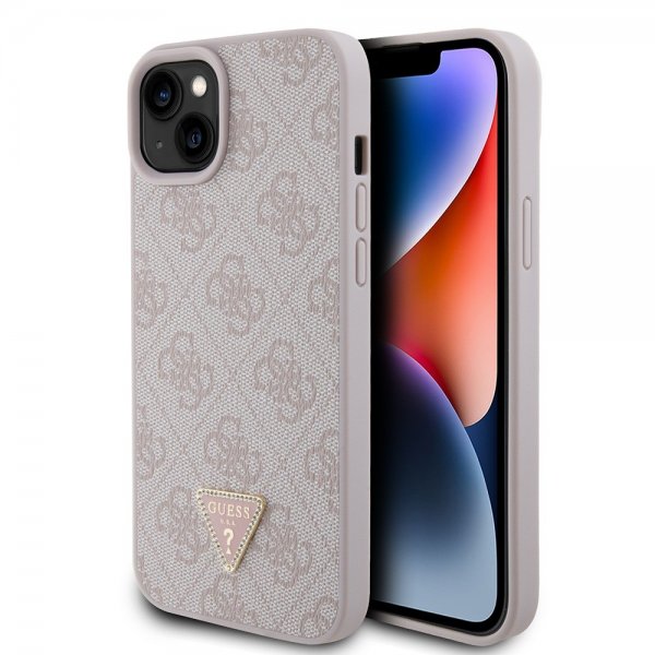 Guess iPhone 15 Plus Suojakuori 4G Metal Triangle Strass Vaaleanpunainen
