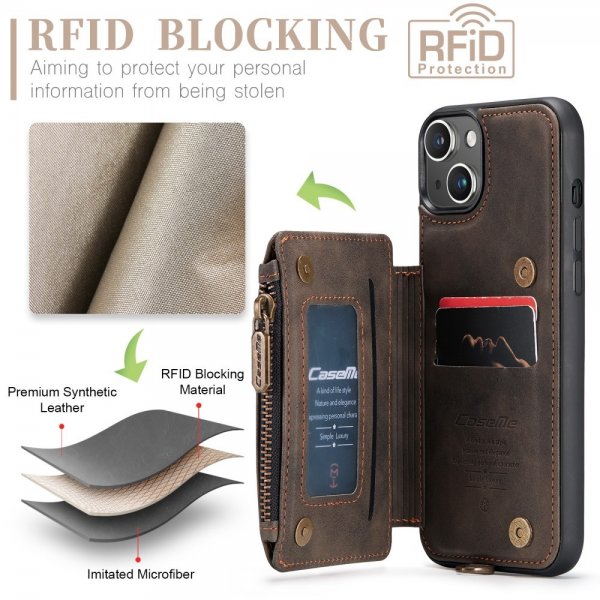 CaseMe iPhone 15 Plus Suojakuori C20-sarja Kahvi