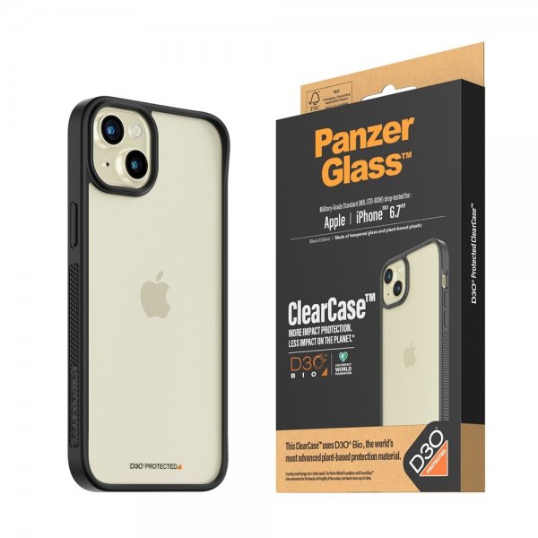 PanzerGlass iPhone 15 Plus -suojakuori ClearCase D3O, musta