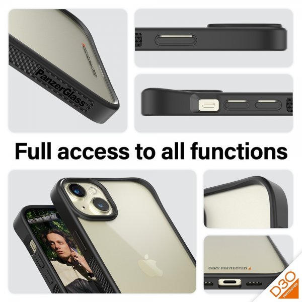 PanzerGlass iPhone 15 Plus -suojakuori ClearCase D3O, musta