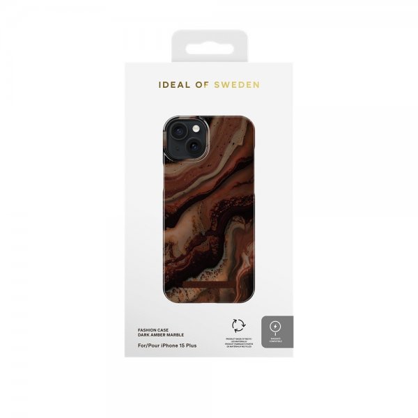 Ideal of Sweden iPhone 15 Plus Suojakuori Fashion Case MagSafe Dark Amber Marble