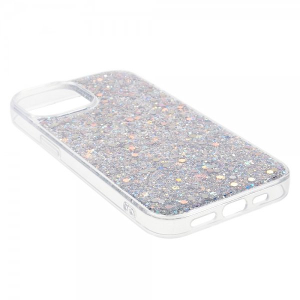 iPhone 15 Plus Suojakuori Glitterpaljeteilla Hopea