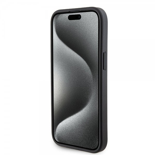 Guess iPhone 15 Plus Suojakuori Grip Stand -toiminnolla, musta