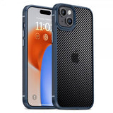 Ipaky iPhone 15 Plus Suojakuori Hiilikuitukuvio Sininen