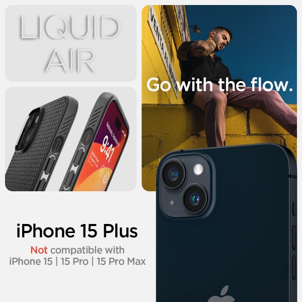 Spigen iPhone 15 Plus Suojakuori Liquid Air Matte Black