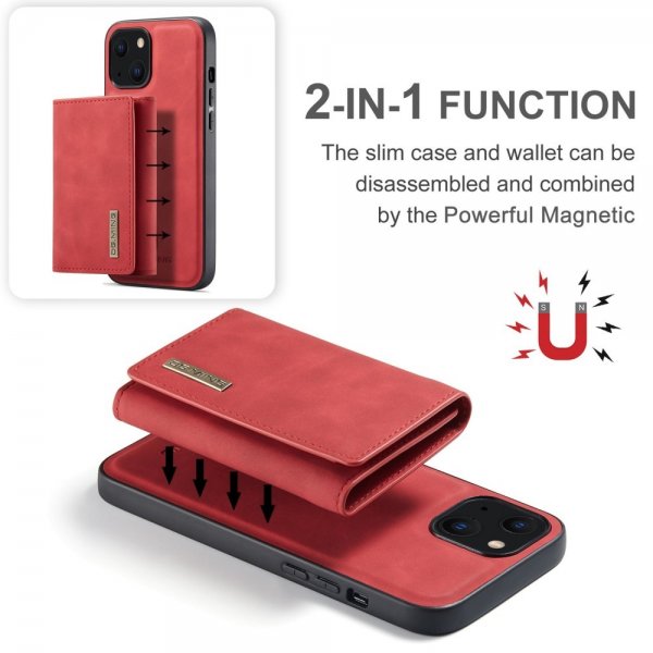 Dg.Ming iPhone 15 Plus -suojakotelo M1 Series, irrotettava korttipidike, punainen