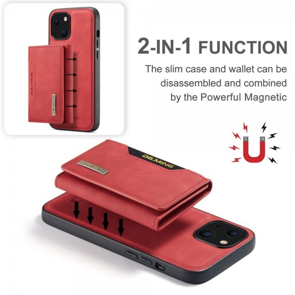 Dg.Ming iPhone 15 Plus -suojakotelo M2-sarja Irrotettava korttikotelo Punainen