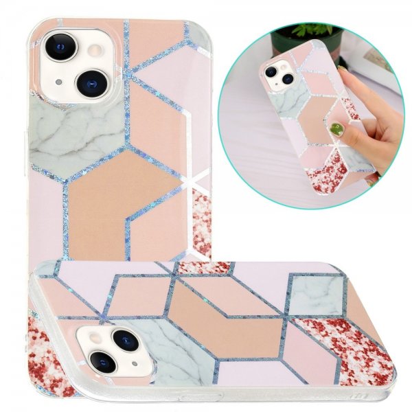 iPhone 15 Plus Kuori Marmorikuvio Punainen Vaaleanpunainen