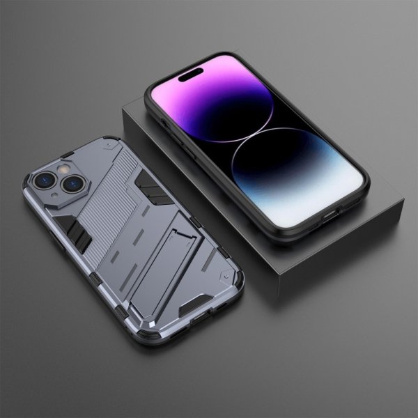 iPhone 15 Plus Suojakuori Jalustalla Tummanharmaa