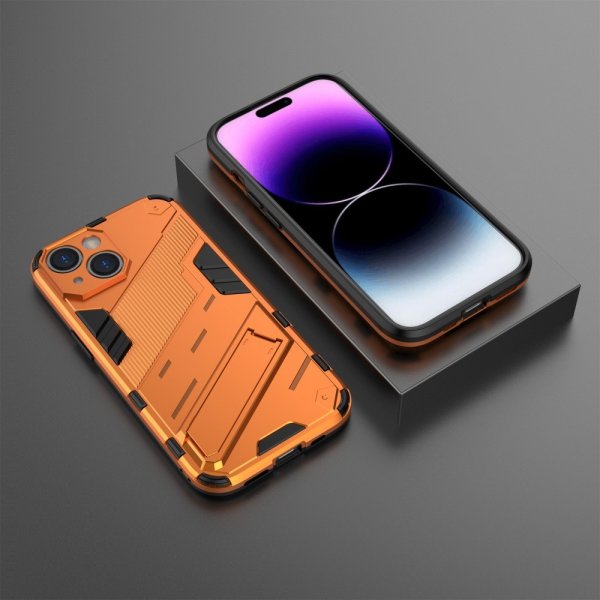 iPhone 15 Plus Oranssi kuori jalustalla