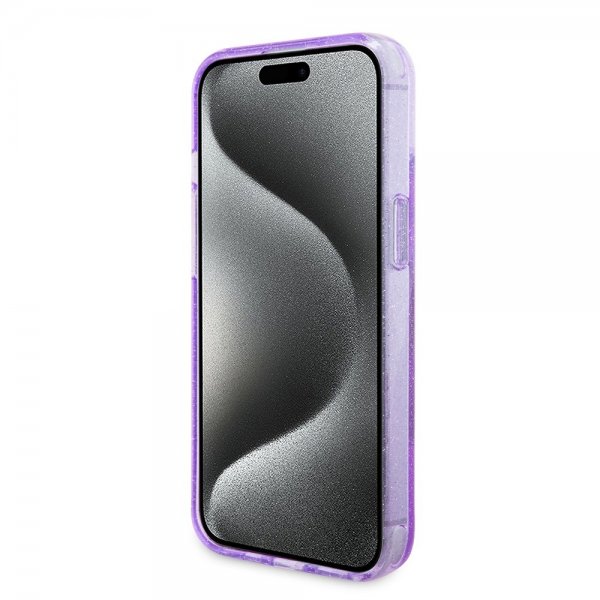 Guess iPhone 15 Plus Suojakuori Sormusteline Glitter MagSafe Violetti