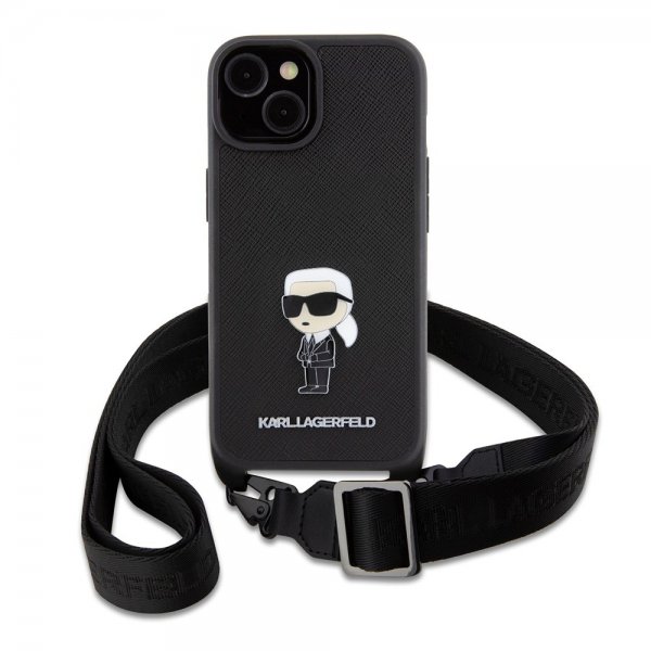 Karl Lagerfeld iPhone 15 Plus -suojakuori, Saffiano Crossbody, musta