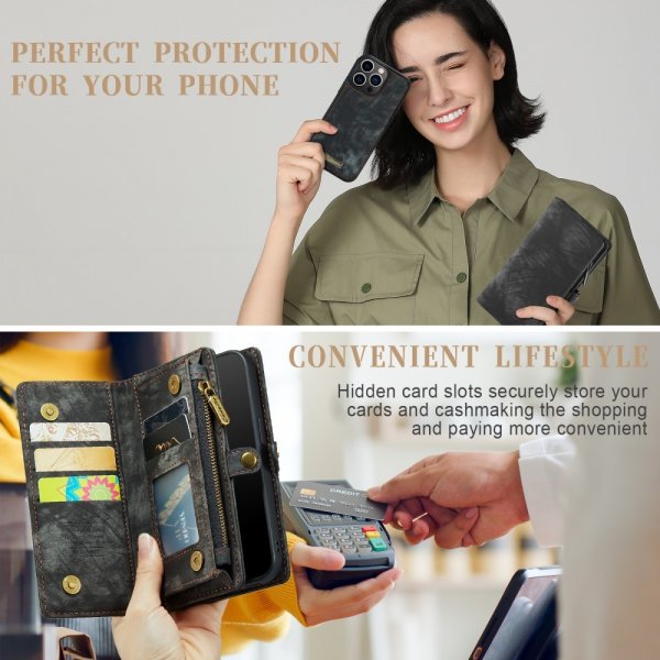 CaseMe iPhone 15 Pro -kotelo, 008-sarja, irrotettava kuori, musta