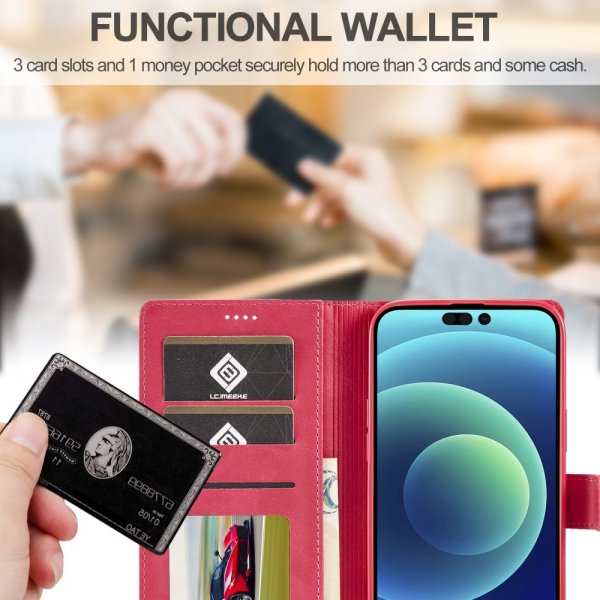 Lc.Imeeke iPhone 15 Pro -suojakuori korttipaikalla ja jalustatoiminnolla magenta