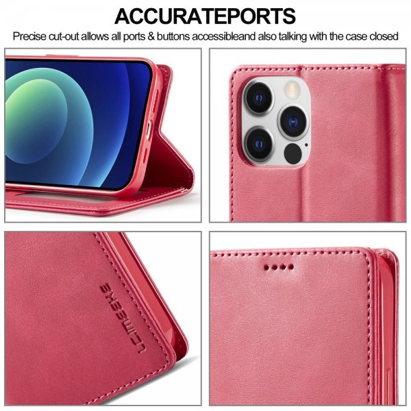 Lc.Imeeke iPhone 15 Pro -suojakuori korttipaikalla ja jalustatoiminnolla magenta