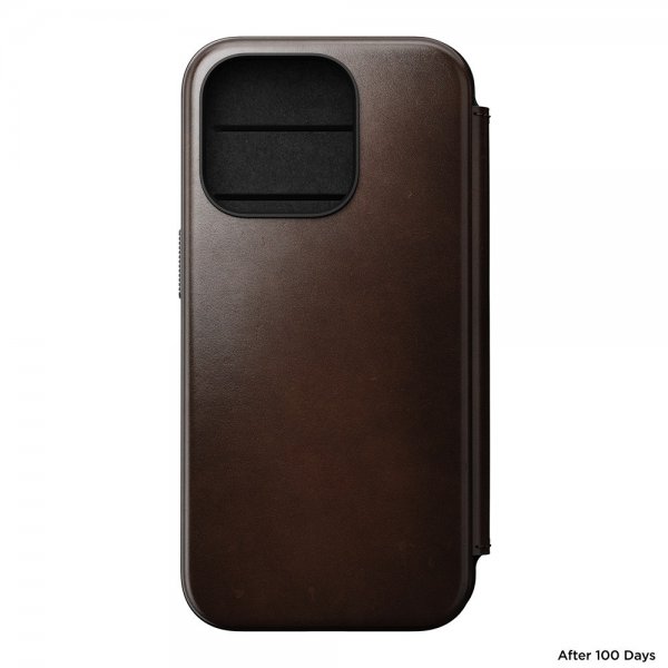 Nomad iPhone 15 Pro -kotelo, Modern Leather Folio, Horween Rustic Brown