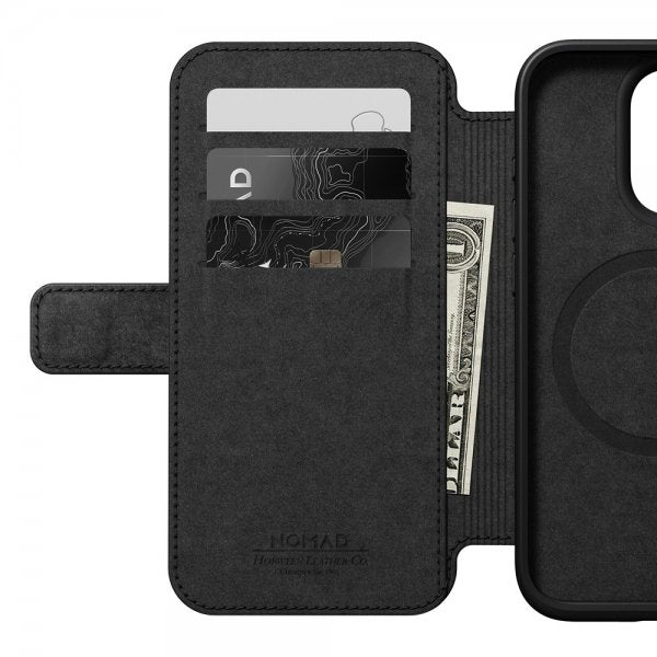 Nomad iPhone 15 Pro -kotelo, Modern Leather Folio, Horween Rustic Brown